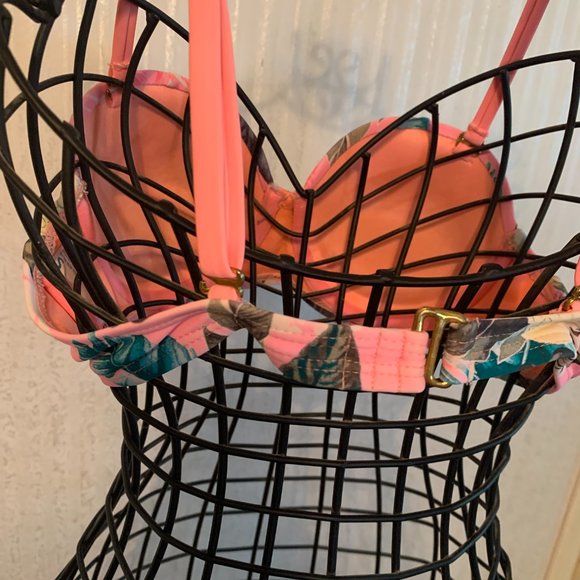 WOMENS - sz small O'rageous Bikini top, peach orange, floral tropical, pushup - Picture 11 of 15